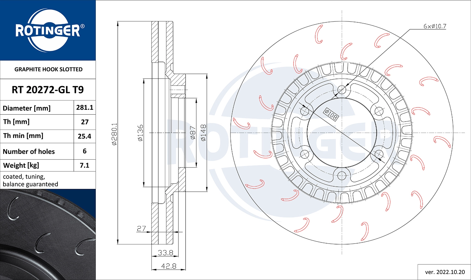 Disque de frein ROTINGER RT 20272-GL T9