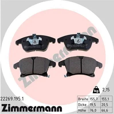 Kit de plaquettes de frein, frein à disque ZIMMERMANN 22269.195.1