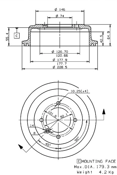 Tambour de frein VILLAR 627.0224