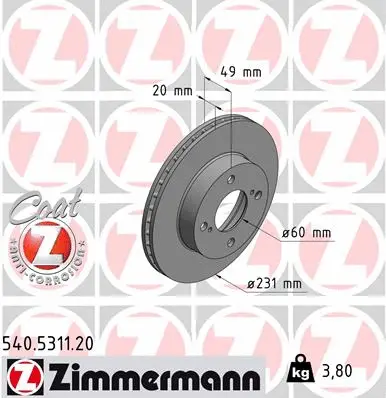 Disque de frein ZIMMERMANN 540.5311.20