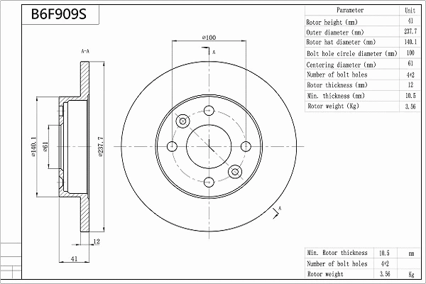 Disque de frein AISIN B6F909S