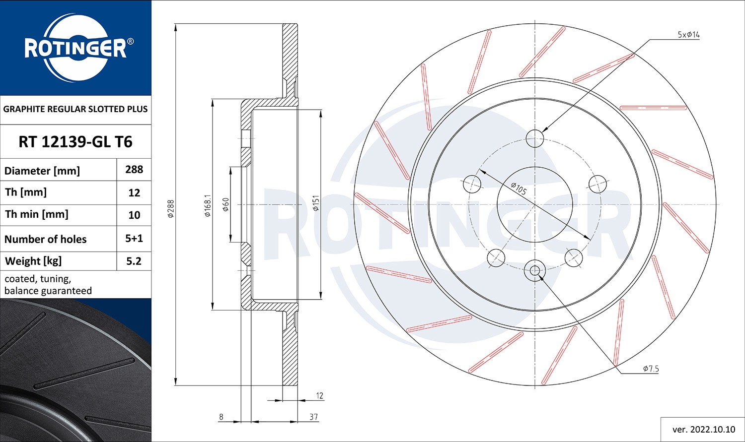 Disque de frein ROTINGER RT 12139-GL T6
