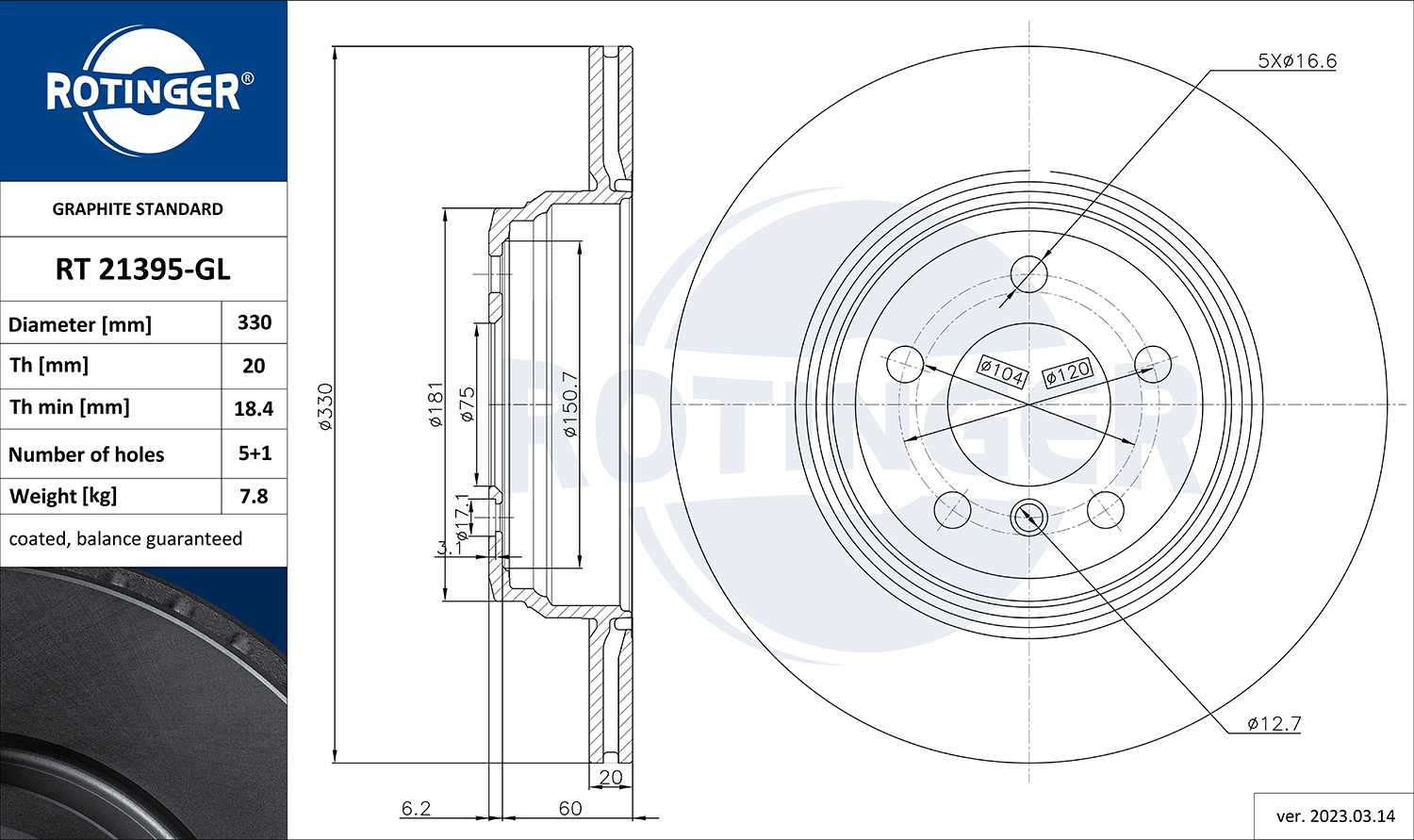 Disque de frein ROTINGER RT 21395-GL