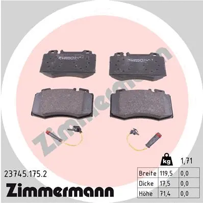Kit de plaquettes de frein, frein à disque ZIMMERMANN 23745.175.2