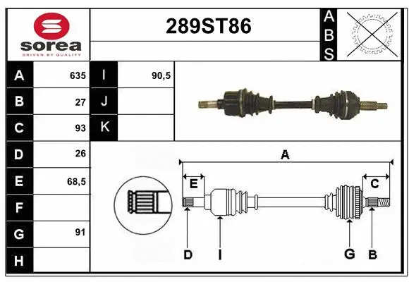 Arbre de transmission STARTCAR 289ST86