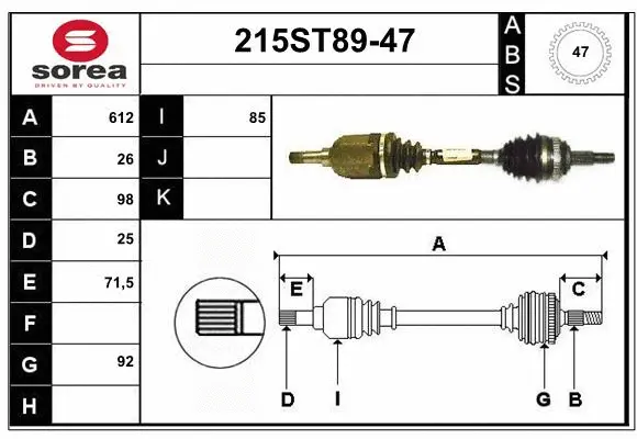 Arbre de transmission STARTCAR 215ST89-47