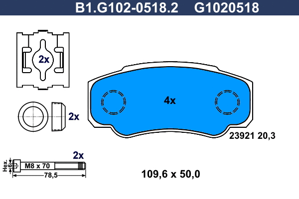Kit de plaquettes de frein, frein à disque GALFER B1.G102-0518.2