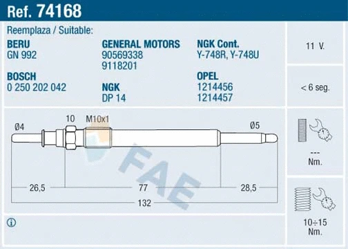 Bougie de préchauffage FAE 74168