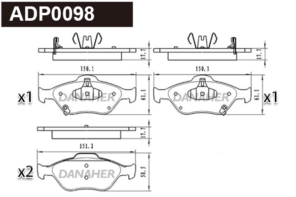 Kit de plaquettes de frein, frein à disque DANAHER ADP0098