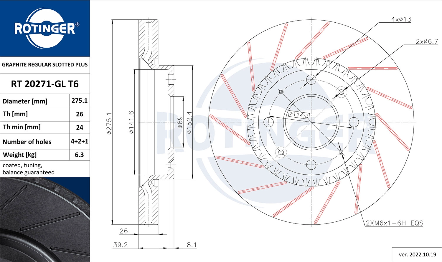 Disque de frein ROTINGER RT 20271-GL T6