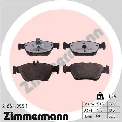 Kit de plaquettes de frein, frein à disque ZIMMERMANN 21664.995.1