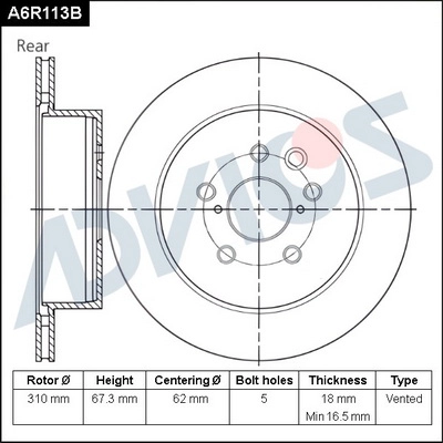 Disque de frein ADVICS A6R113B