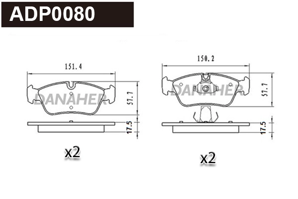 Kit de plaquettes de frein, frein à disque DANAHER ADP0080