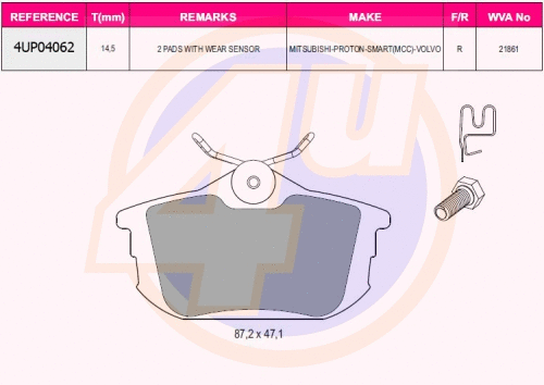 Kit de plaquettes de frein, frein à disque 4u 4UP04062