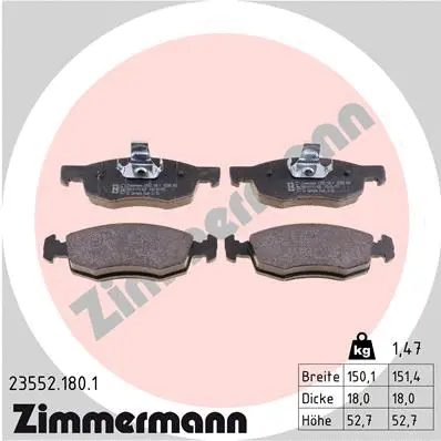 Kit de plaquettes de frein, frein à disque ZIMMERMANN 23552.180.1