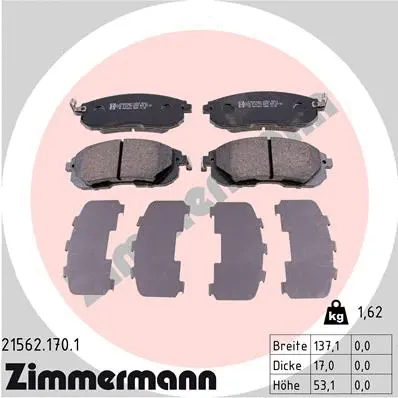Kit de plaquettes de frein, frein à disque ZIMMERMANN 21562.170.1