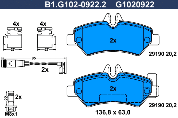Kit de plaquettes de frein, frein à disque GALFER B1.G102-0922.2