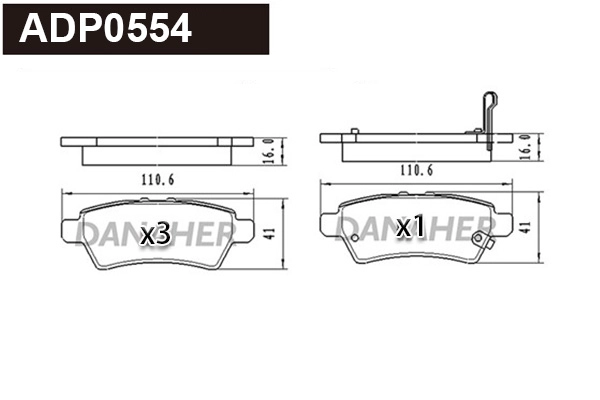 Kit de plaquettes de frein, frein à disque DANAHER ADP0554