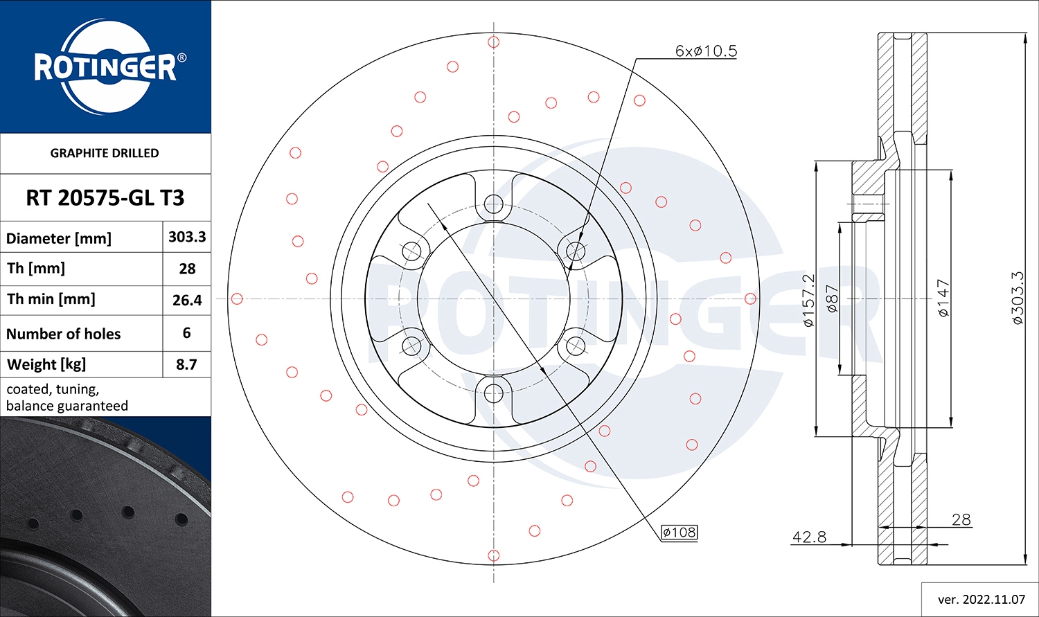 Disque de frein ROTINGER RT 20575-GL T3