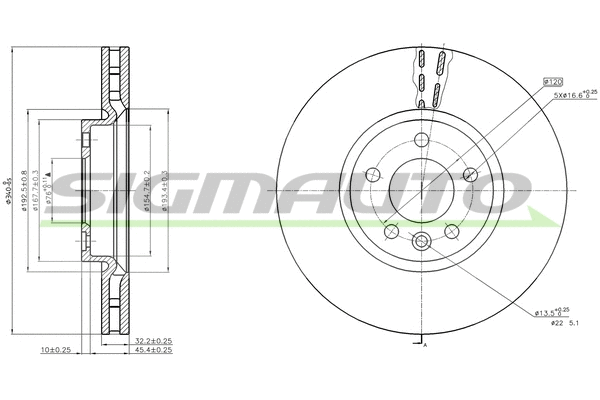 Disque de frein SIGMAUTO DBC182V