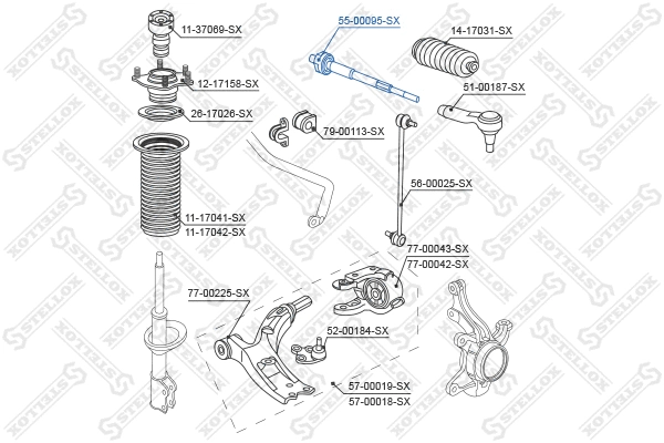 Rotule de direction intérieure, barre de connexion STELLOX 55-00095-SX