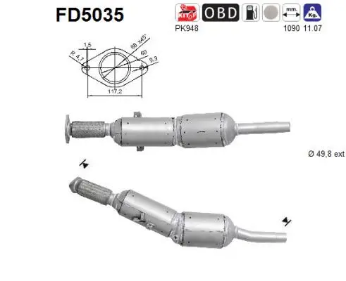 Filtre à particules / à suie, échappement AS FD5035