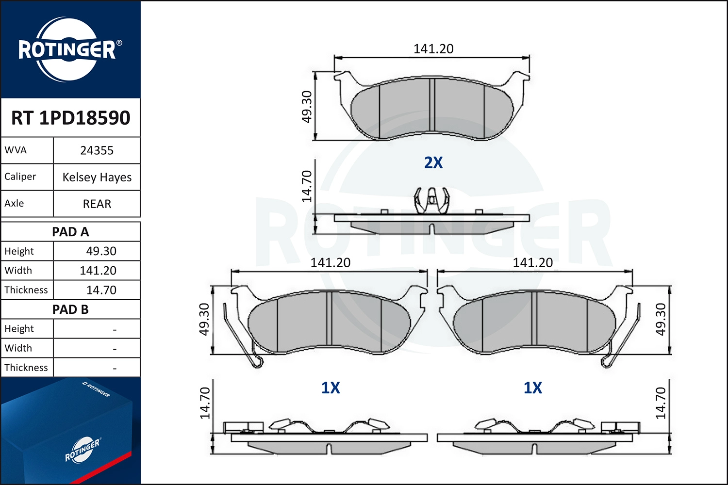 Kit de plaquettes de frein, frein à disque ROTINGER RT 1PD18590