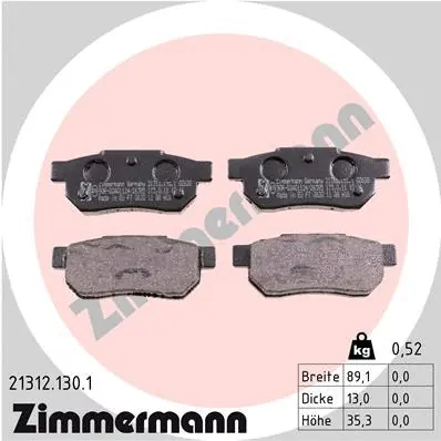Kit de plaquettes de frein, frein à disque ZIMMERMANN 21312.130.1