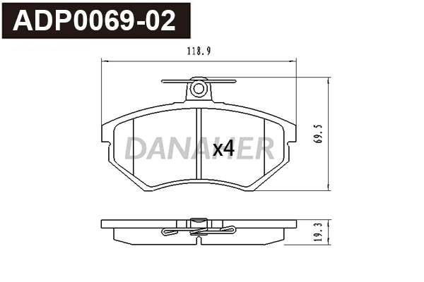 Kit de plaquettes de frein, frein à disque DANAHER ADP0069-02