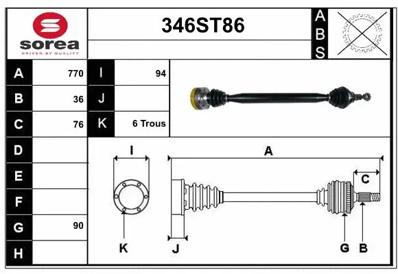 Arbre de transmission STARTCAR 346ST86