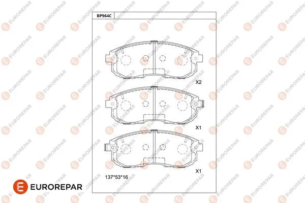 Kit de plaquettes de frein, frein à disque EUROREPAR 1681229080