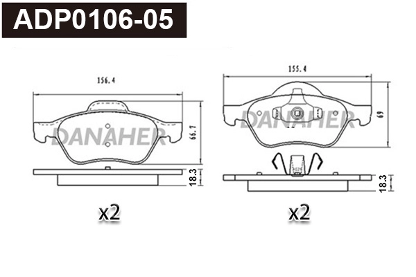 Kit de plaquettes de frein, frein à disque DANAHER ADP0106-05