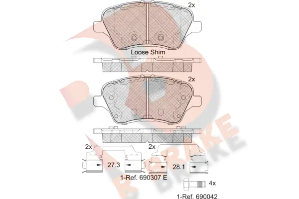 Kit de plaquettes de frein, frein à disque R BRAKE RB2108