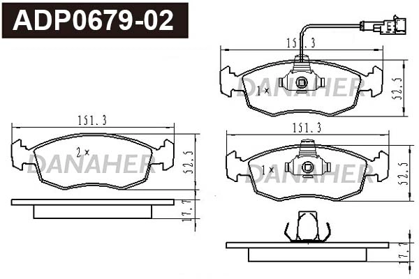 Kit de plaquettes de frein, frein à disque DANAHER ADP0679-02