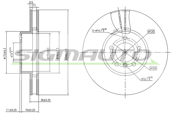 Disque de frein SIGMAUTO DBB867V