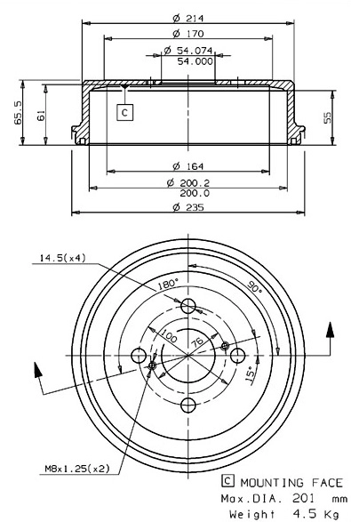 Tambour de frein VILLAR 627.0215