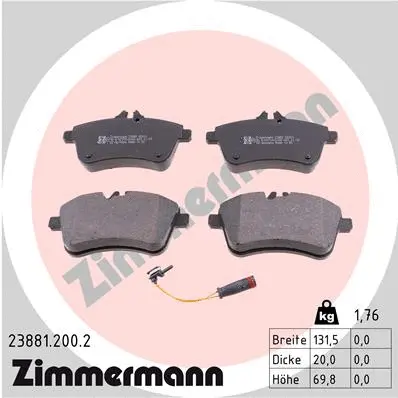 Kit de plaquettes de frein, frein à disque ZIMMERMANN 23881.200.2