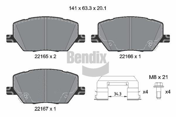 Kit de plaquettes de frein, frein à disque BENDIX Braking BPD2485