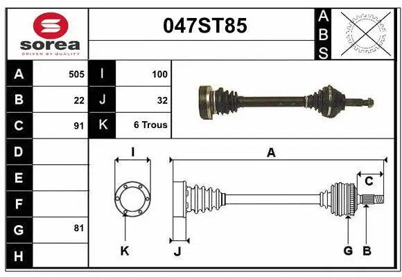 Arbre de transmission STARTCAR 047ST85