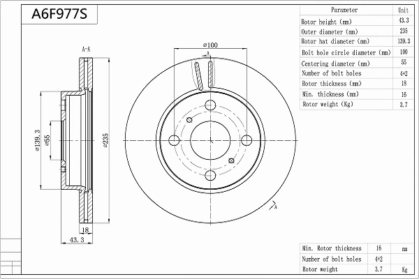 Disque de frein AISIN A6F977S