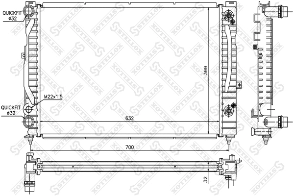 Radiateur, refroidissement du moteur STELLOX 10-25063-SX