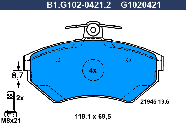 Kit de plaquettes de frein, frein à disque GALFER B1.G102-0421.2