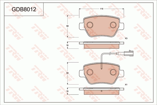 Kit de plaquettes de frein, frein à disque TRW GDB8012