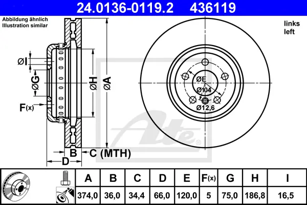 Disque de frein ATE-APAC 24.0136-0119.2