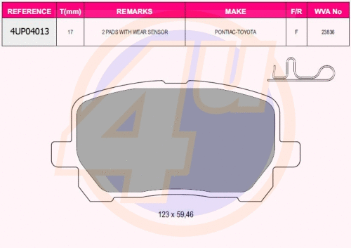 Kit de plaquettes de frein, frein à disque 4u 4UP04013