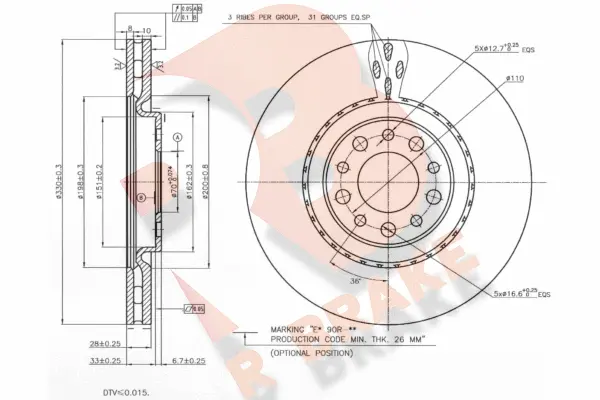 Disque de frein R BRAKE 78RBD23609