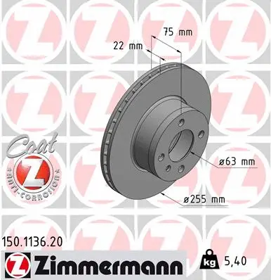 Disque de frein ZIMMERMANN 150.1136.20