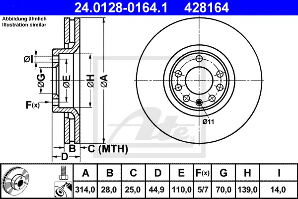 Disque de frein ATE-APAC 24.0128-0164.1