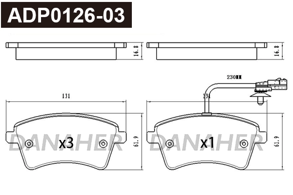Kit de plaquettes de frein, frein à disque DANAHER ADP0126-03