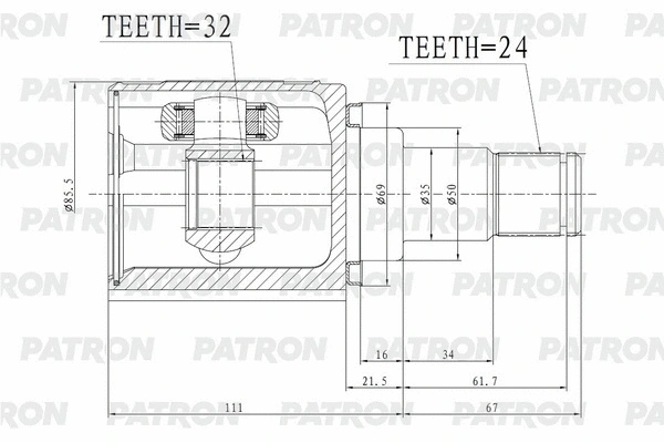 Jeu de joints, arbre de transmission PATRON PCV2172